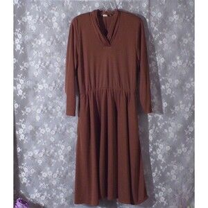 Vintage 80s Knit Dress Size Large 1980s Retro Brown Classic Academia 40s Style